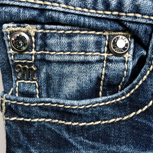 Miss Me Flower Corner Boot Jeans Sz 29 Rhinestones Sequins Medium Wash JP5636B2 - Picture 11 of 15
